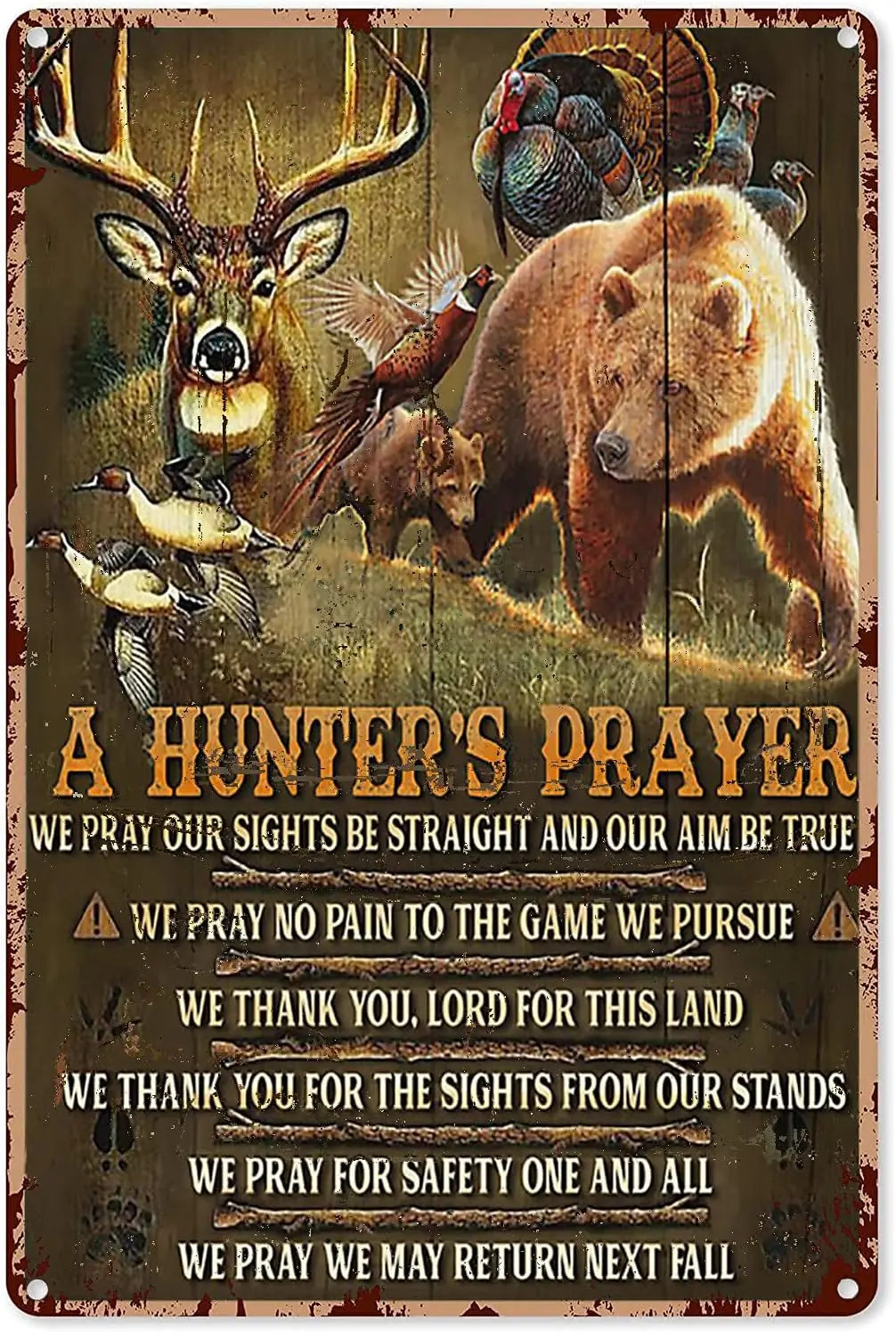 Hunting Signs for Room Hunter;S Prayer Bear Deer Bird Metal Sign Decor Tin Aluminum Wall Art Poster Men Home Bar Party Garage Ba