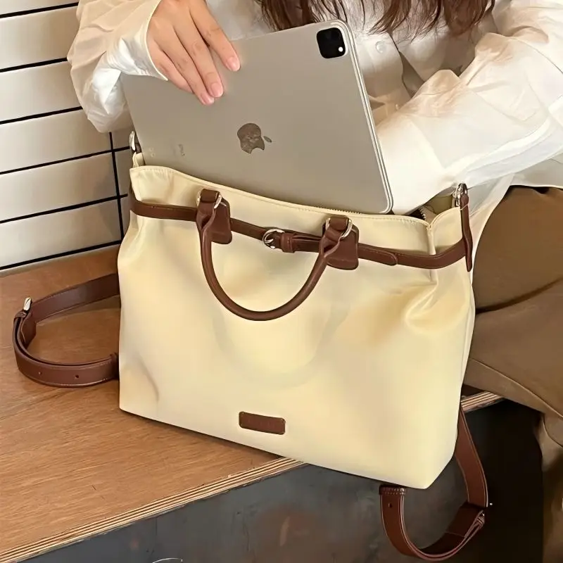 CGCBAG moda Lage kapasiteli kadın büyük el çantası torba Commuting basit katı kadın askılı çanta yüksek kaliteli naylon sırt çantası omuzdan askili