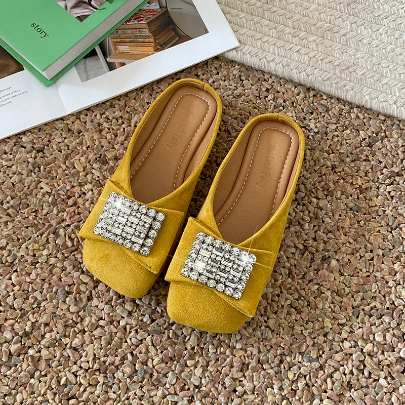 Novelty Design Slippers Women\'s Square Toe Mules Shoes 2024 Summer New Cow Leather Ladies Fashion Out Door Slipper Dcfh233
