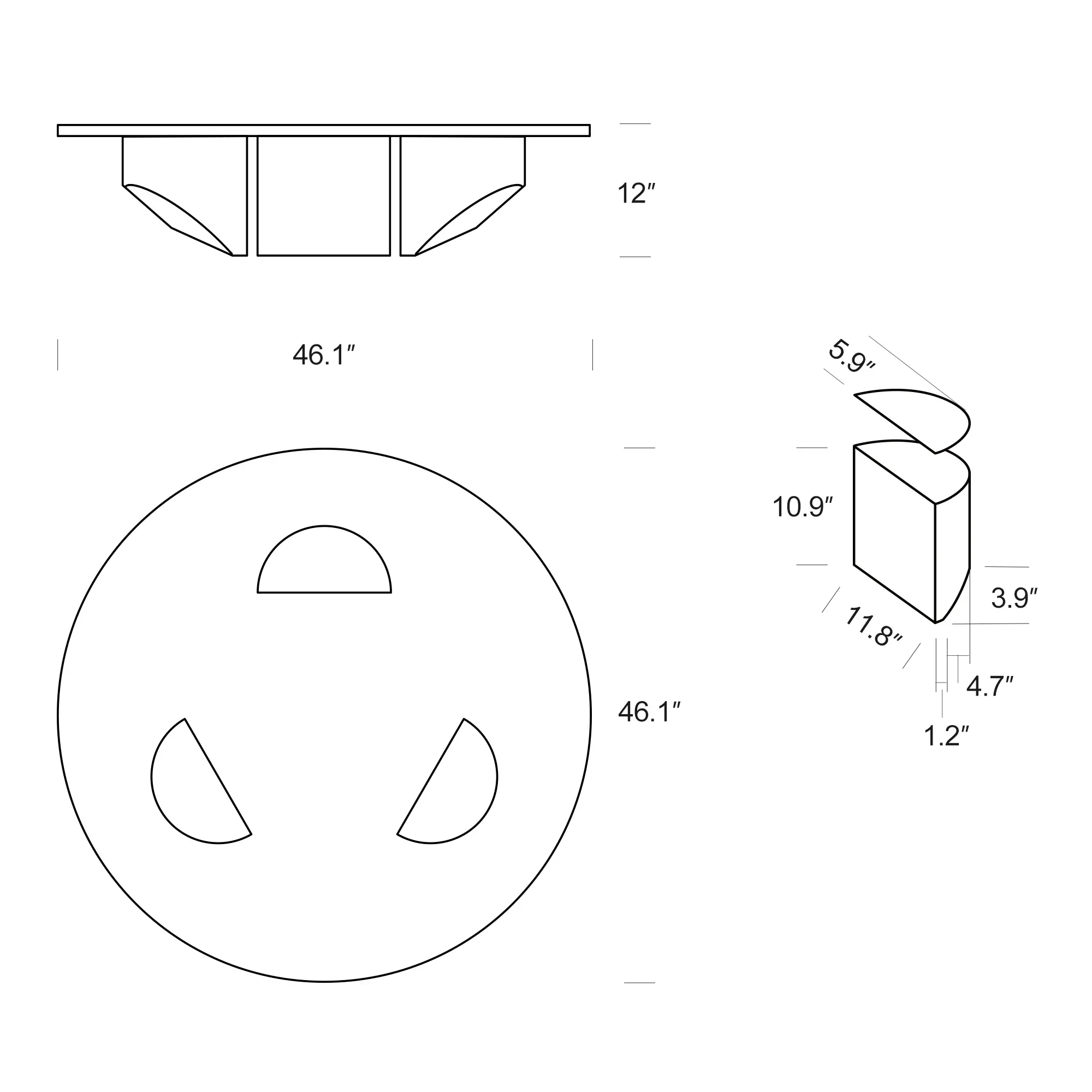 Round Coffee Glass Table Wedge Modern Coffee Table with Tempered Glass Top End Table for Living Room Home Office