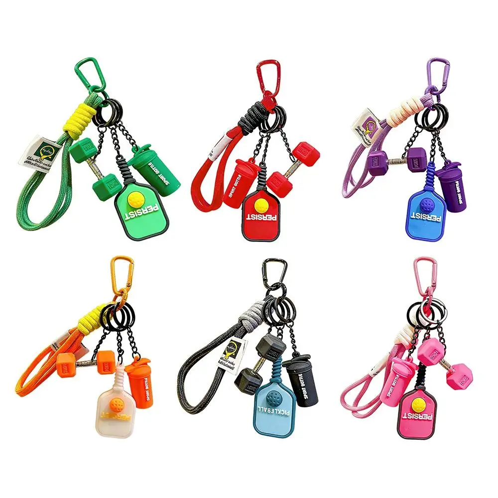 New Simulation Style Pickleball Paddle Set Keychain Detachable with Buckle Fitness Series Pendant Simulation Dumbbells Keyring