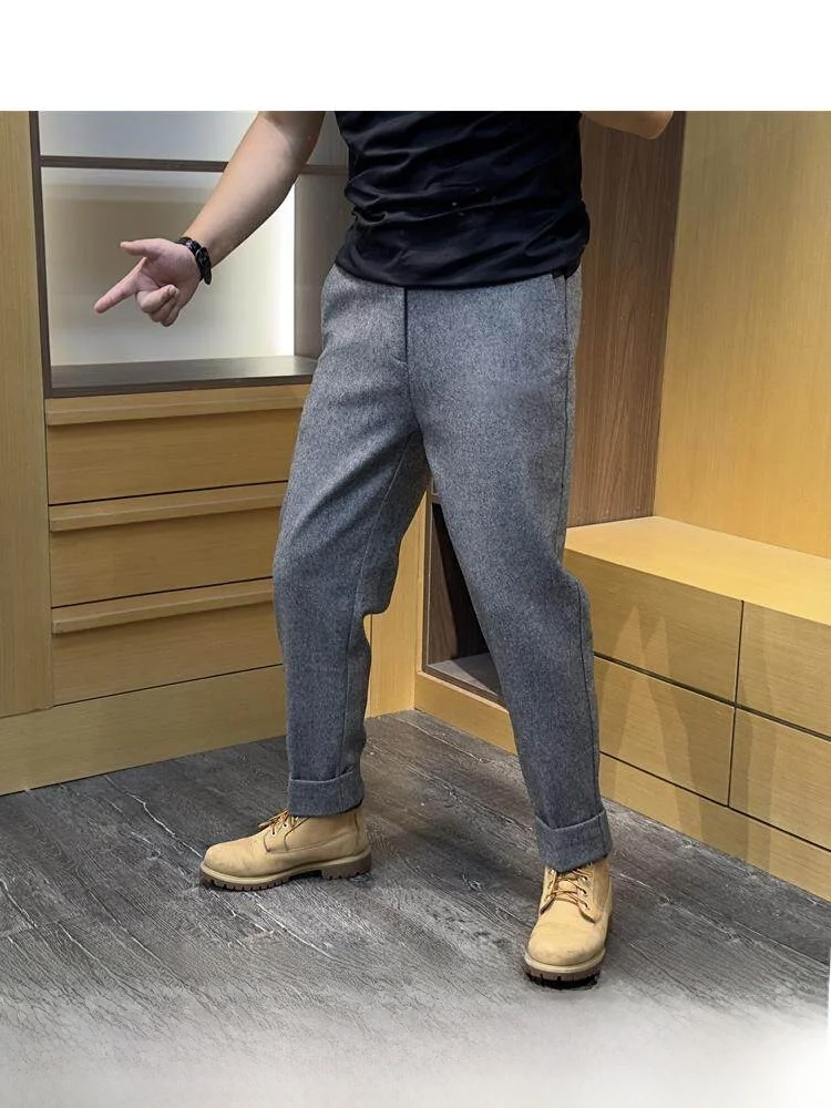 

Мужские шерстяные брюки Wangzhai Premium 409: повседневные, прямые, для осени и зимы, деловые и для отдыха, можно стирать в машине