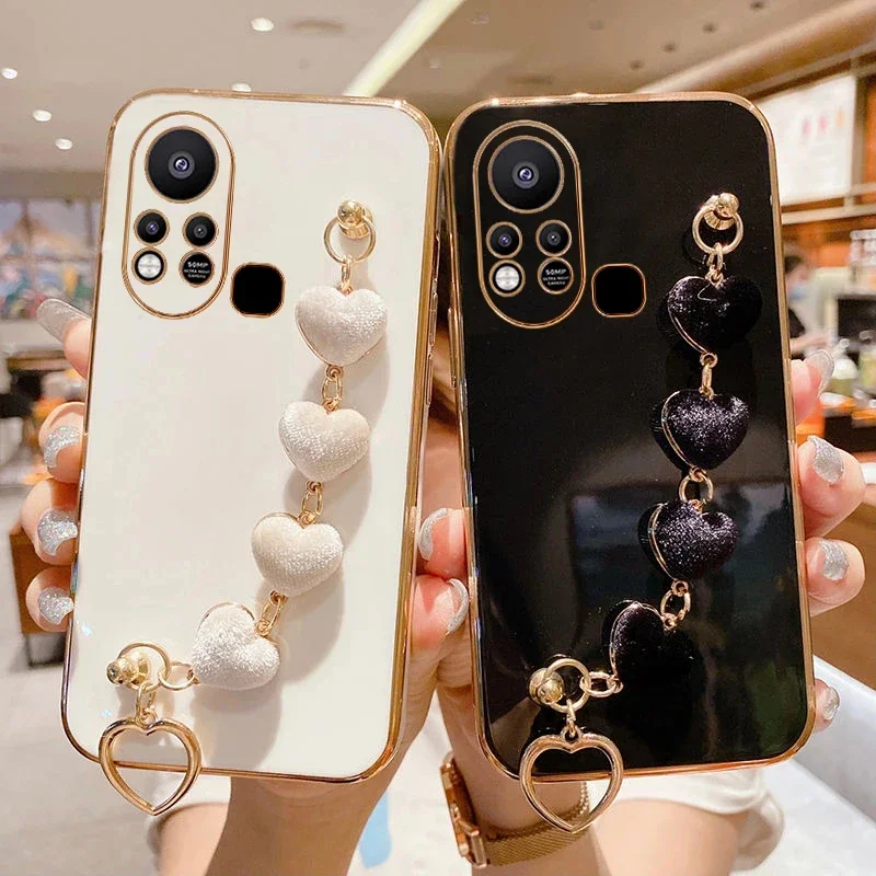 

Love Heart Plush Bracelet Case For infinix Note 30 30i 30Pro 30 Hot 30 30i 20 20i 11 12 12i 20Play Chain Plating Silicone Cover