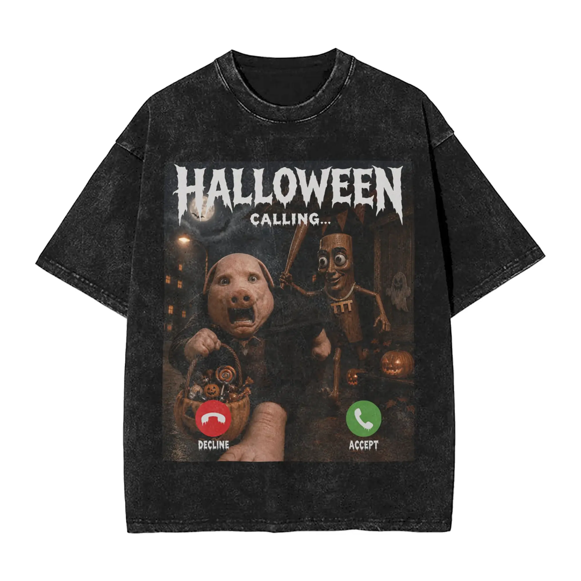 Tung Tung Tung Sahur John Pork Halloween is Calling Meme T-Shirts for Men Vintage Cotton Tee Shirt O Neck Short Sleeve T Shirts