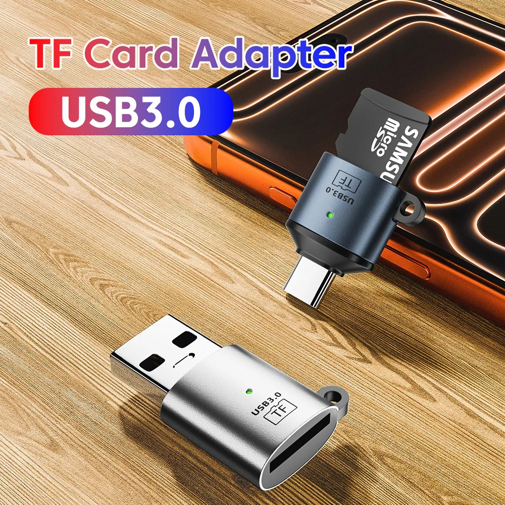 USB A to TF Card Reader for iPhone USB 3.0 USB C/Type C to TF Memory Card Reader Adapter OTG for Samsung/Xiaomi/Tablets