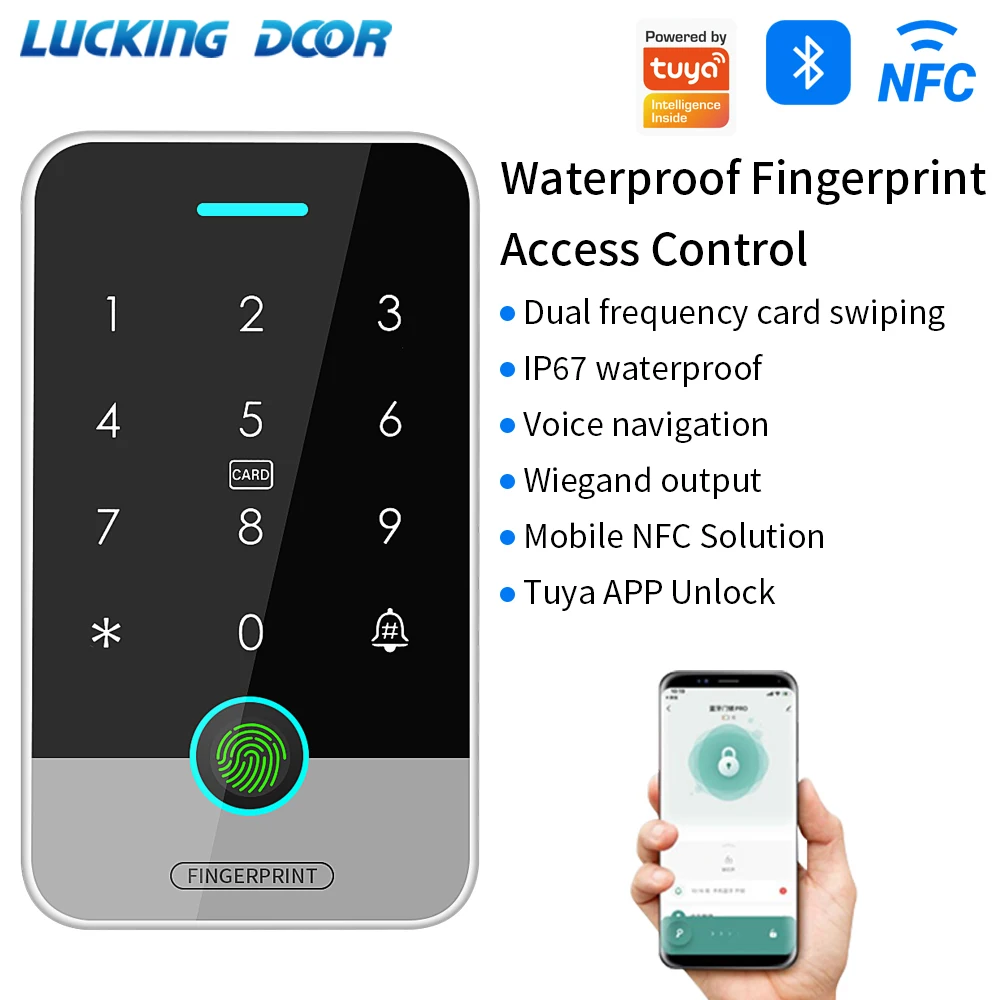 Clavier de contrôle d'accès par empreinte digitale compatible Tuya App, étanche IP67, RFID 125Khz & 13.56MHz, ouvre-porte biométrique avec passerelle