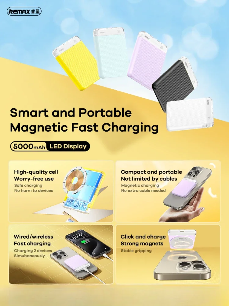 

REMAX RPP-8 Mini Magnetic Wireless Fast Charging Portable Power Bank 5000 mAh PD20W Suitable for Mobile Phones and iPads