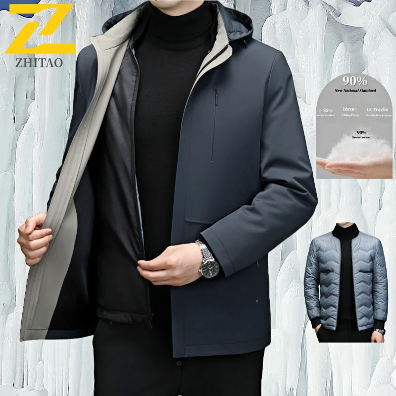 90% White Duck Jacket Men's Winter Luxury Business Warm Detachable Lining Puffer Jacket Male Casual Snow Windproof Hooded Parka