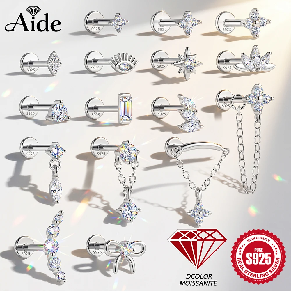 Pendientes de moissanita con certificación AIDE, Piercing de Plata de Ley 925, joyería para mujer, gotas de agua, estrellas, Luna, borlas, flores, hojas, regalo
