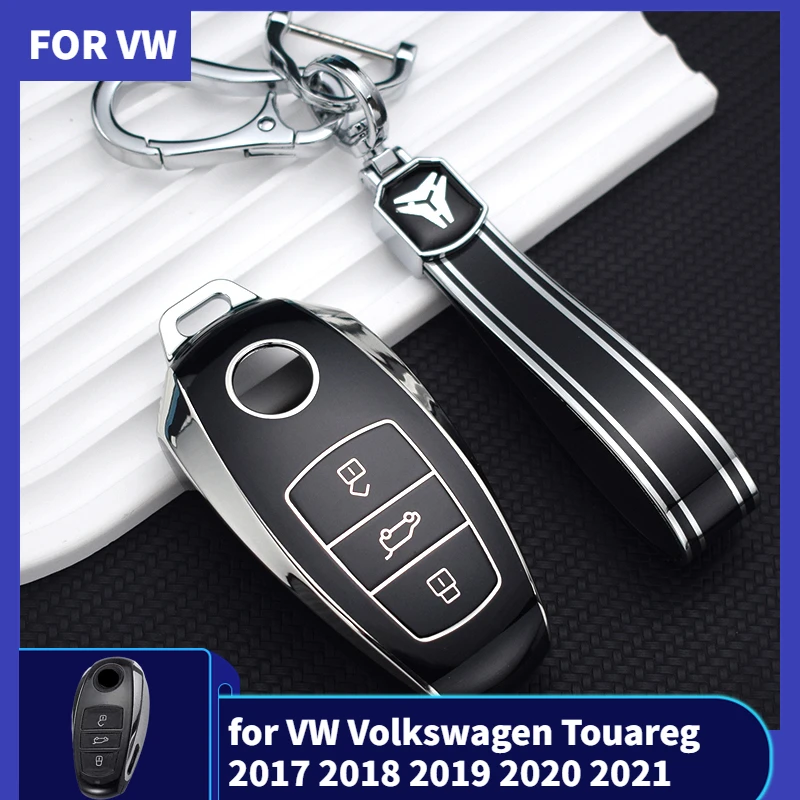 Soft TPU Shell Fob Holder Keychain Protector for VW Volkswagen Touareg 2017 2018 2019 2020 2021 Car Key Cover Case Accessories