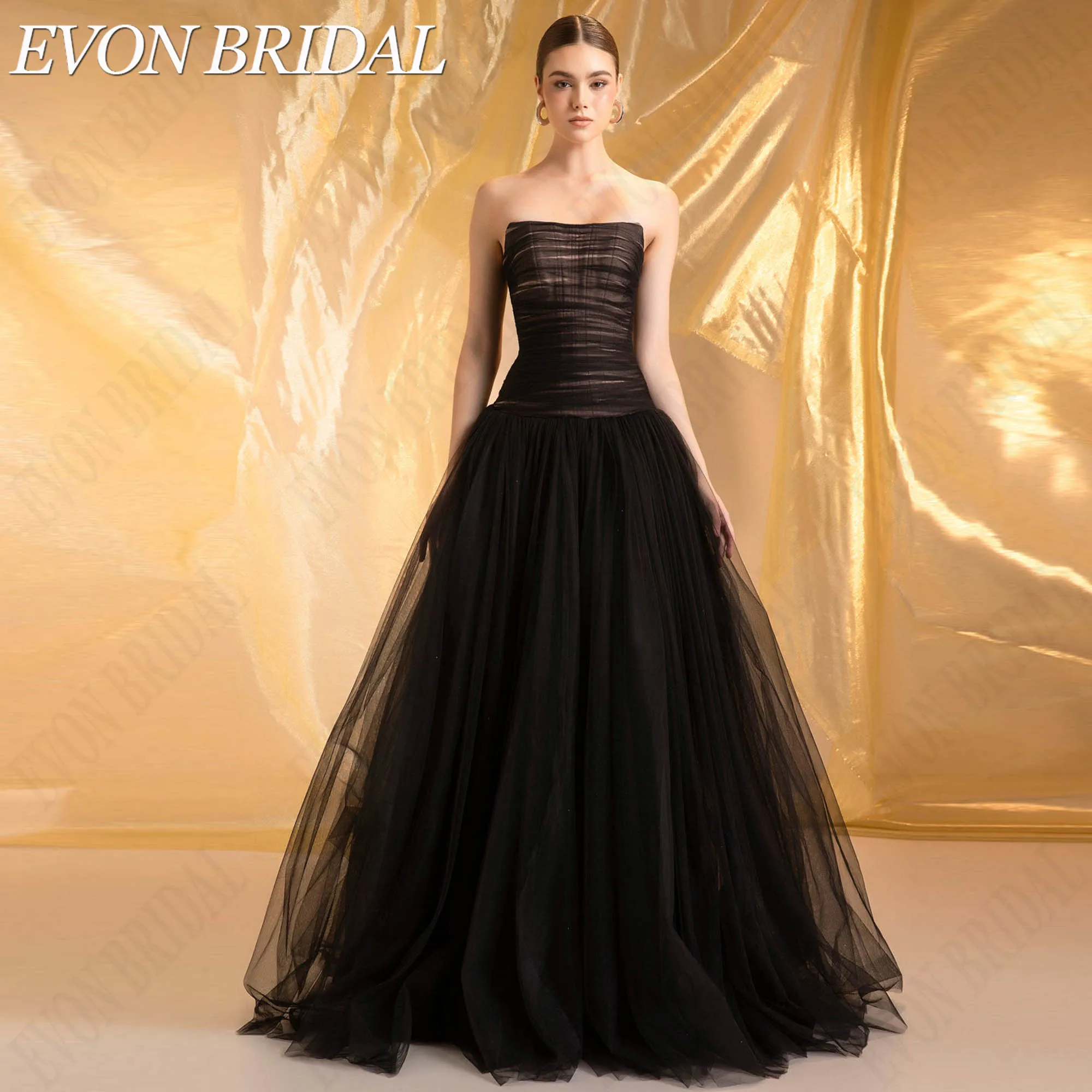 EVON BRIDAL Tulle A-Line Evening Dresses Custom Made Backless 2026 Formal Party Gown Strapless Sleeveless Elegant Abiti Da Sposa