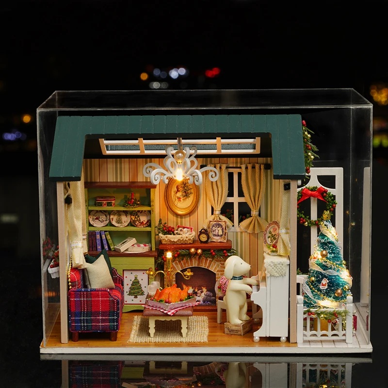 Miniature DIY Doll House Kit 3D Puzzle Assembly Building Model Toy Home Bedroom Decoration With Dust Cover Wooden Craf Dollhouse