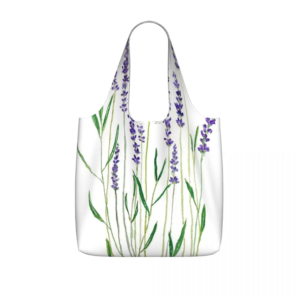 Hand Painted Purple Lavender Shopping Tote Bag Canvas Large Capacity Shoulder Bags Shopper Grocery Handbag for Women