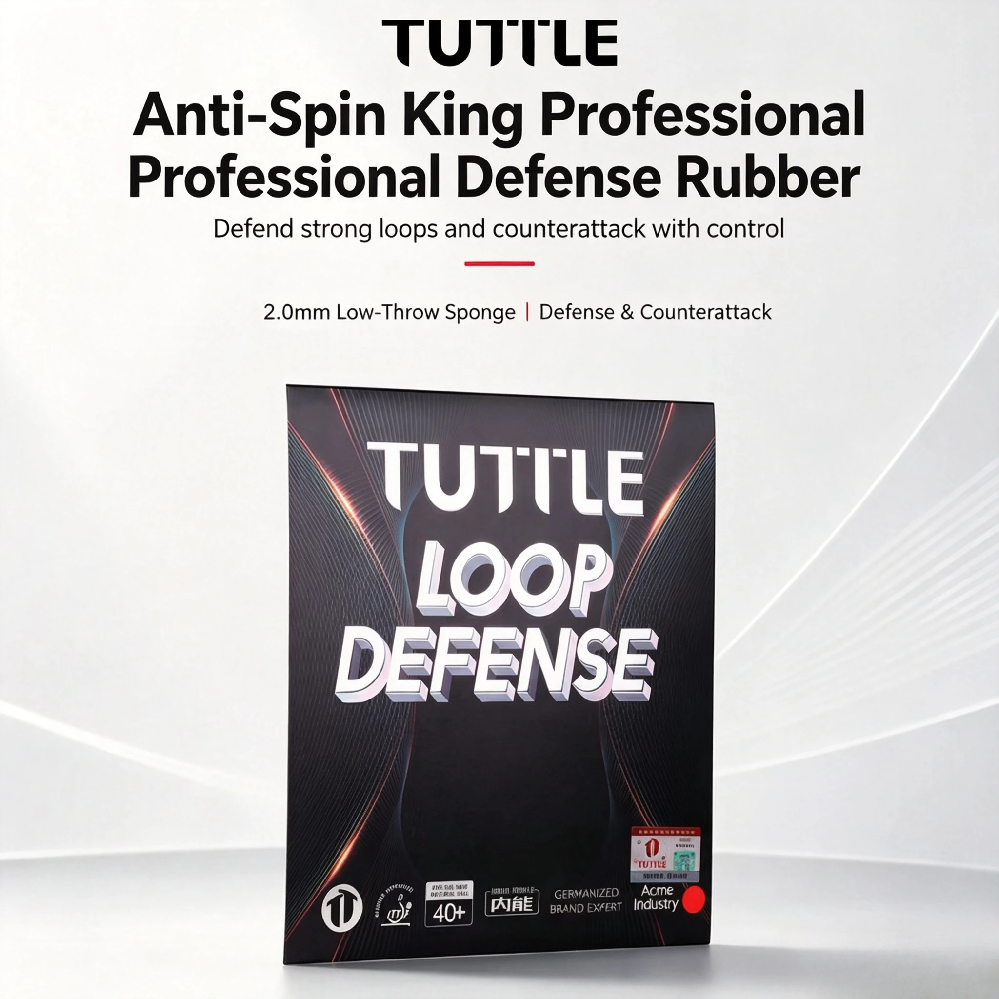 TUTTLE Loop Defense Table Tennis Rubber Sheet Arc Prevention Pips-in Ping Pong Rubber with 2.0mm Yellow Sponge ITTF Approved