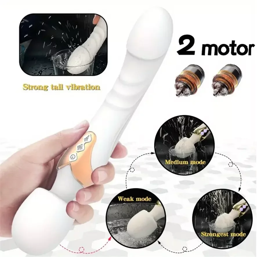 Tongkat Sihir AV Dildo Penggetar untuk Wanita USB Isi Ulang 2 Motor Pemijat Vagina G-spot Stimulator Klitoris Mainan Seks Barang Dewasa
