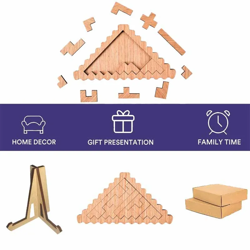 Puzzle Triangle Denté en Bois Irrégulier pour Adulte, Jeu Amusant et Intellectuel, Cadeau d'Anniversaire Parfait