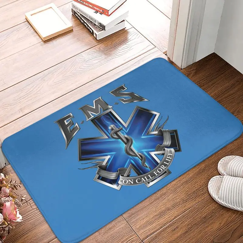 Custom Ems Star Of Life Doormat Mat Anti-Slip Emt Paramedic Medical Bathroom Kitchen Garden Rug Carpet 40*60cm