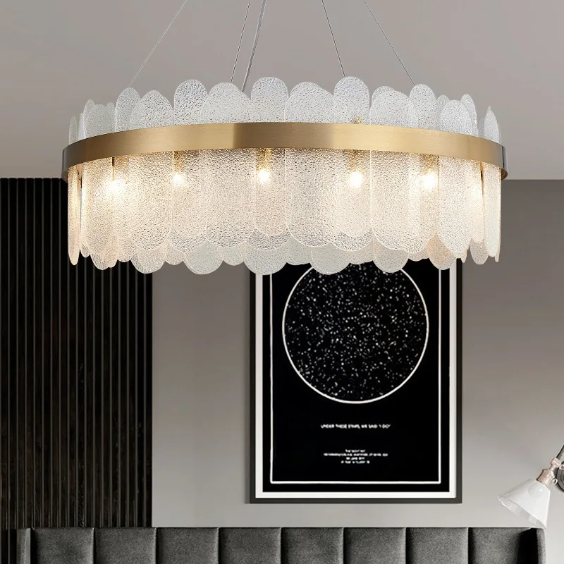 

Modern Led Glass Round Chandelier Minimalist Luxury Crystal Hanging Lamps Decor Living Room Bedroom Indoor Lighting Fixtures