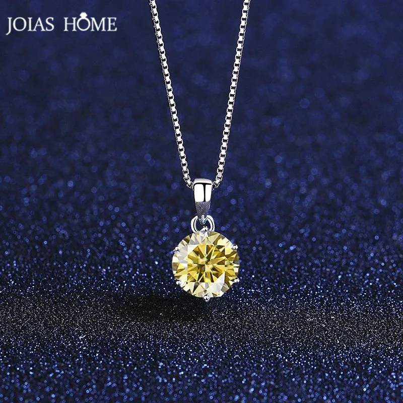 Joiahome S925 Sterling Silver 1 Carat Lemon Yellow Round Mosonite Pendant Women's Minimalist Elegance Necklace