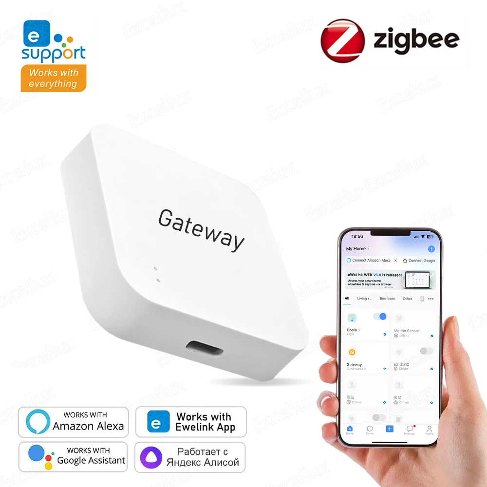 ZigBee 3.0 Multi-mode Gateway Hub Smart Home Wireless Bridge EWeLink Remote Controller Works With Alexa Google Assistant Alice