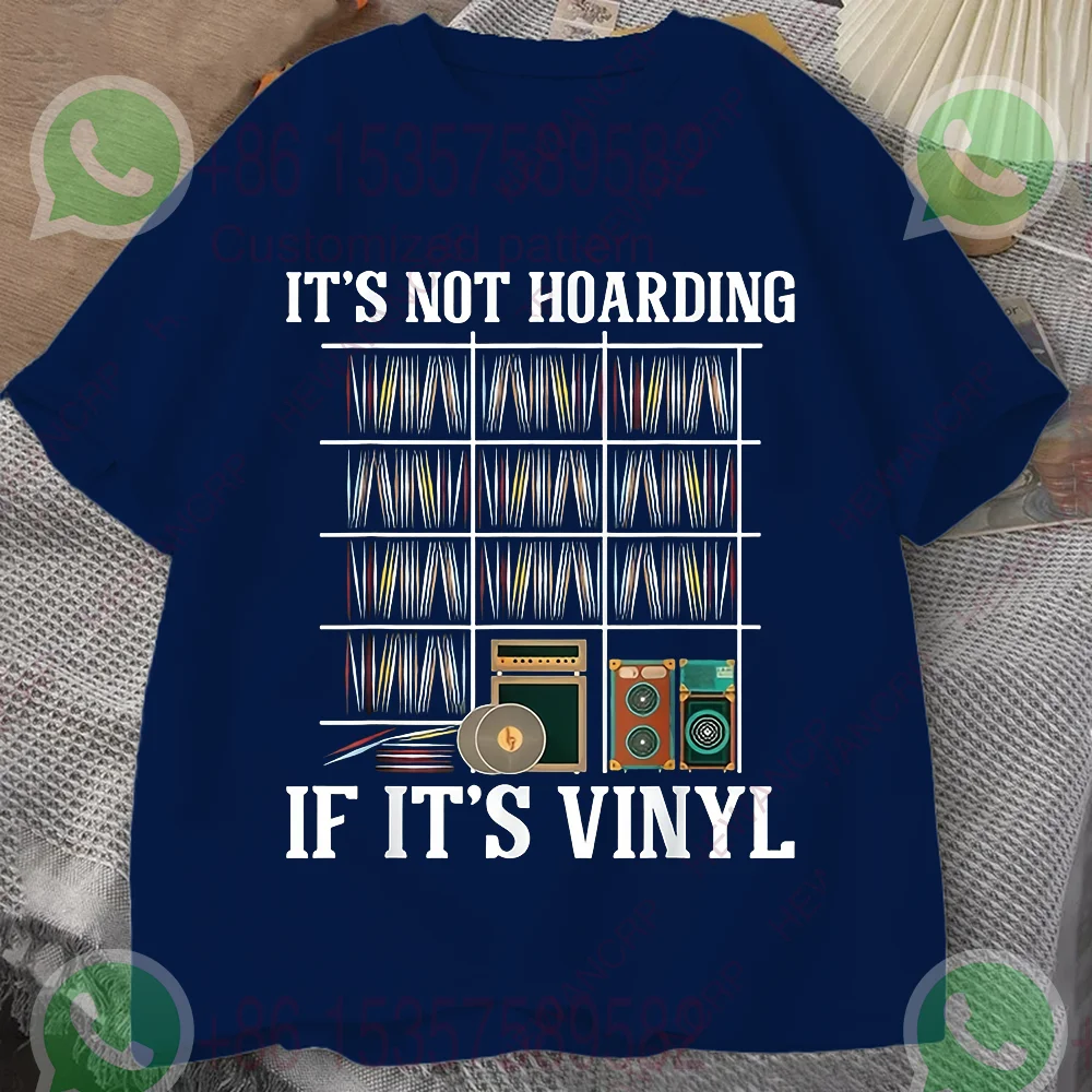 Men Black T-Shirt Cotton O-Neck Short-Sleeved Tee Tops Graphic Print It's Not Hoarding If It's Vinyl Vintage Tshirts Oversized
