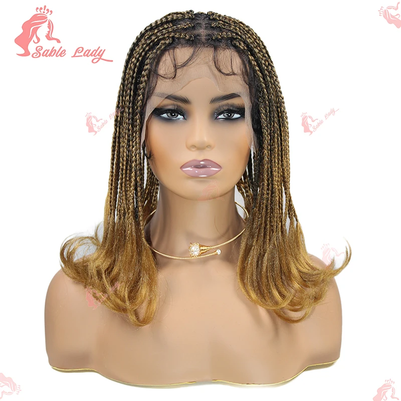 12" Short French Curls Braiding Hair Synthetic Braided Wigs For Black Women Knotless Box Braid Wig Full Lace Braids Hair Wig