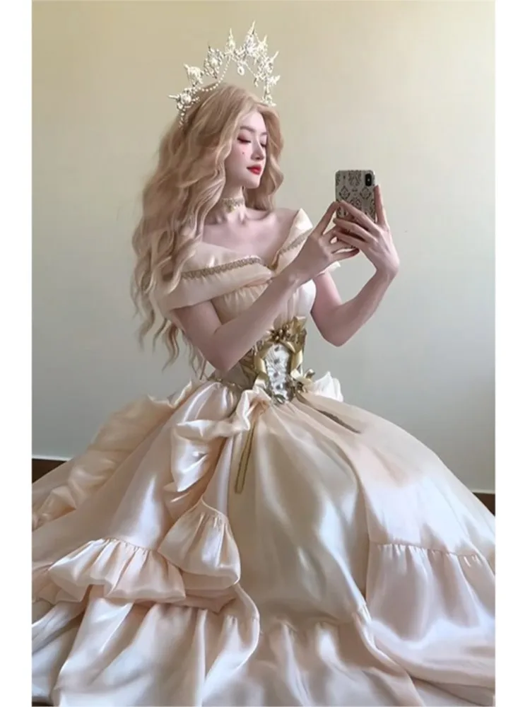 Vestido dorado de un solo hombro para boda, ceremonia de mayoranía, día del estudiante, presentadora de fiesta