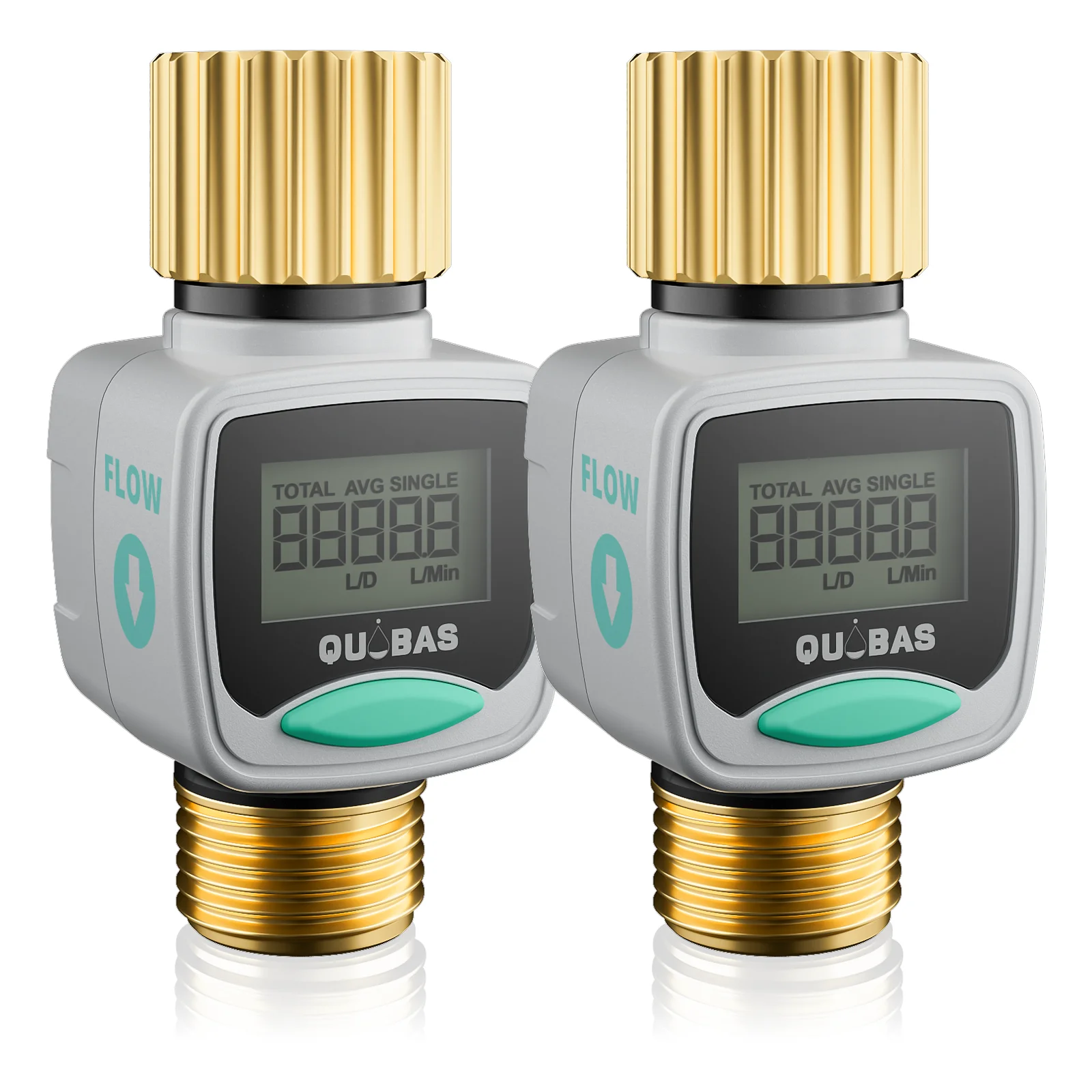 2 عبوة من مقياس تدفق المياه مع مدخل ومخرج نحاسي، قياس استهلاك الجالون/الليتر ومعدل التدفق لملء خزان المياه RV