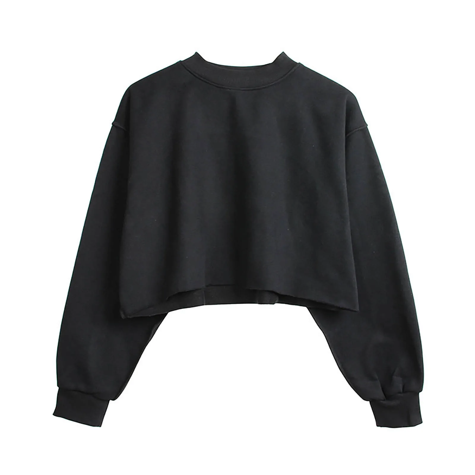 Y2k Cropped Hoodie Solid Color Streetwear Women Crop Sweatshirt Round Neck Long Sleeve Loose Pullovers Top Bluza Damska