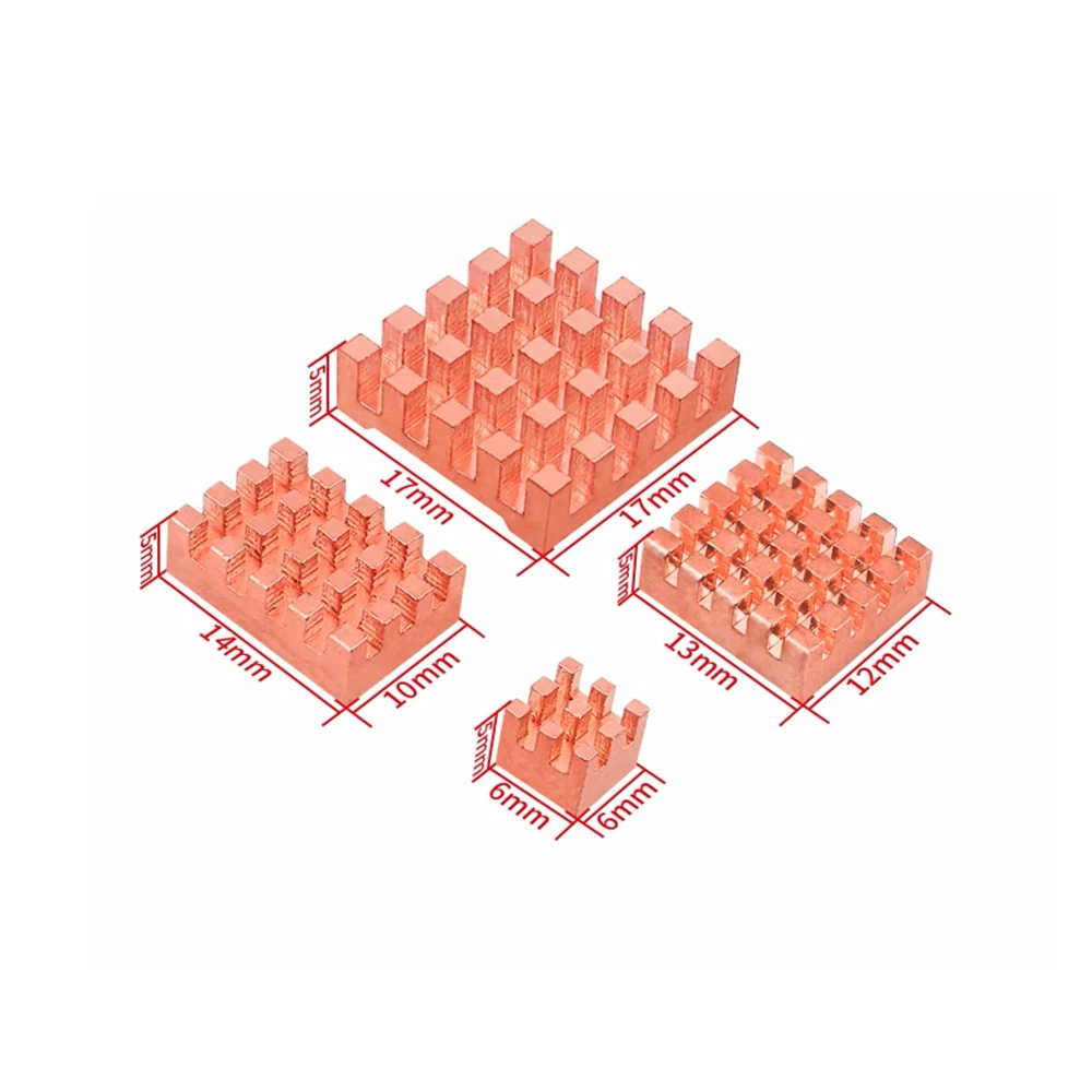 Kit Pendingin Raspberry Pi 5 Pendingin Tembaga Murni Set Pendingin CPU 4-Piece Untuk Raspberry Pi 5 Dengan Perekat Teraplikasikan