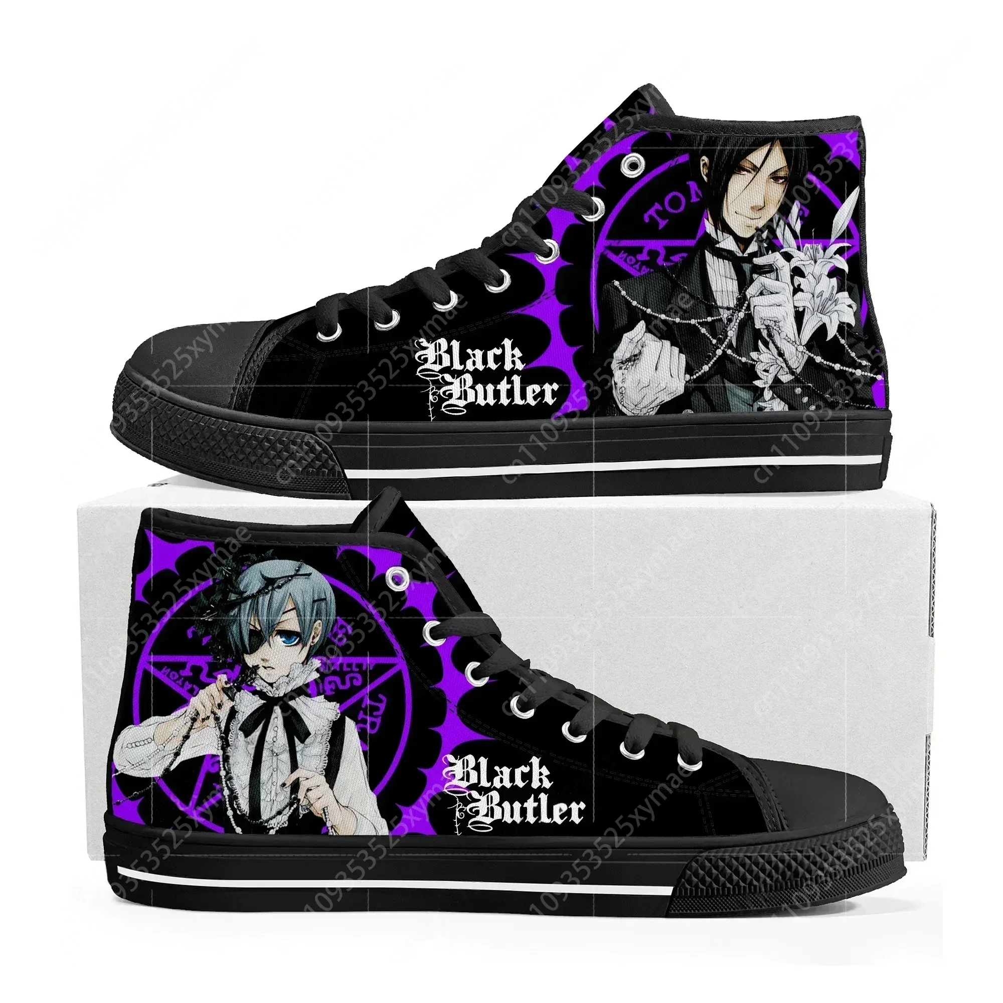 

Кроссовки Black Butler High Top для мужчин, женщин и подростков, высококачественные кеды из канваса, повседневная обувь в стиле японского аниме, изготовленная на заказ