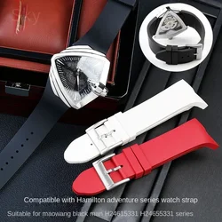 Rubber Strap for Hamilton Adventure Presley Black Man H24615331 H24655331 Silicone Watch Strap Male 25mm Red White Accessories