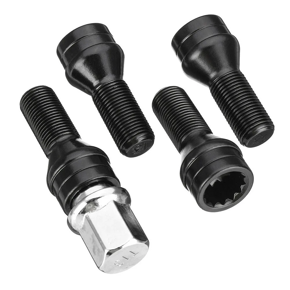 4pcs M14x1.25 M12x1.5 Wheel Locking Bolts Black Steel Lug Bolt Nut Key 36136776076 For BMW MINI R50 2/4/5/6/7 Series X1 X3