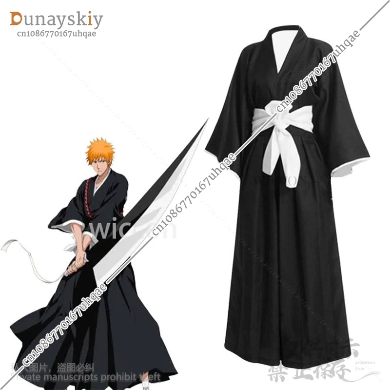 Anime Cosplay Kurosaki Ichigo Costume Japanese Kimono Uniform Thousand-Year Blood War Wigs Mask For Man Halloween Party