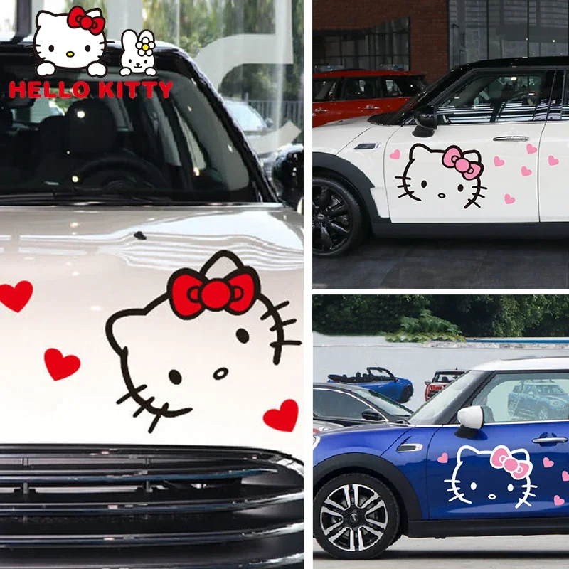 Hello Kitty Car Stickers Cute Cartoon Waterproof Scratchproof Women Car Universal Printed Stickers Bedroom Wall Decoration Gift