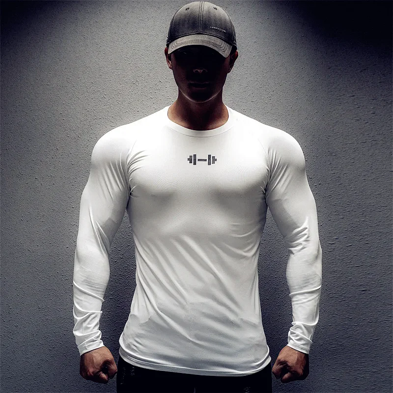 

Мужская спортивная футболка с длинными рукавами для тренажерного зала, спортивная одежда, повседневная футболка для фитнеса и тренировок, мужские топы, эластичная быстросохнущая плотная футболка