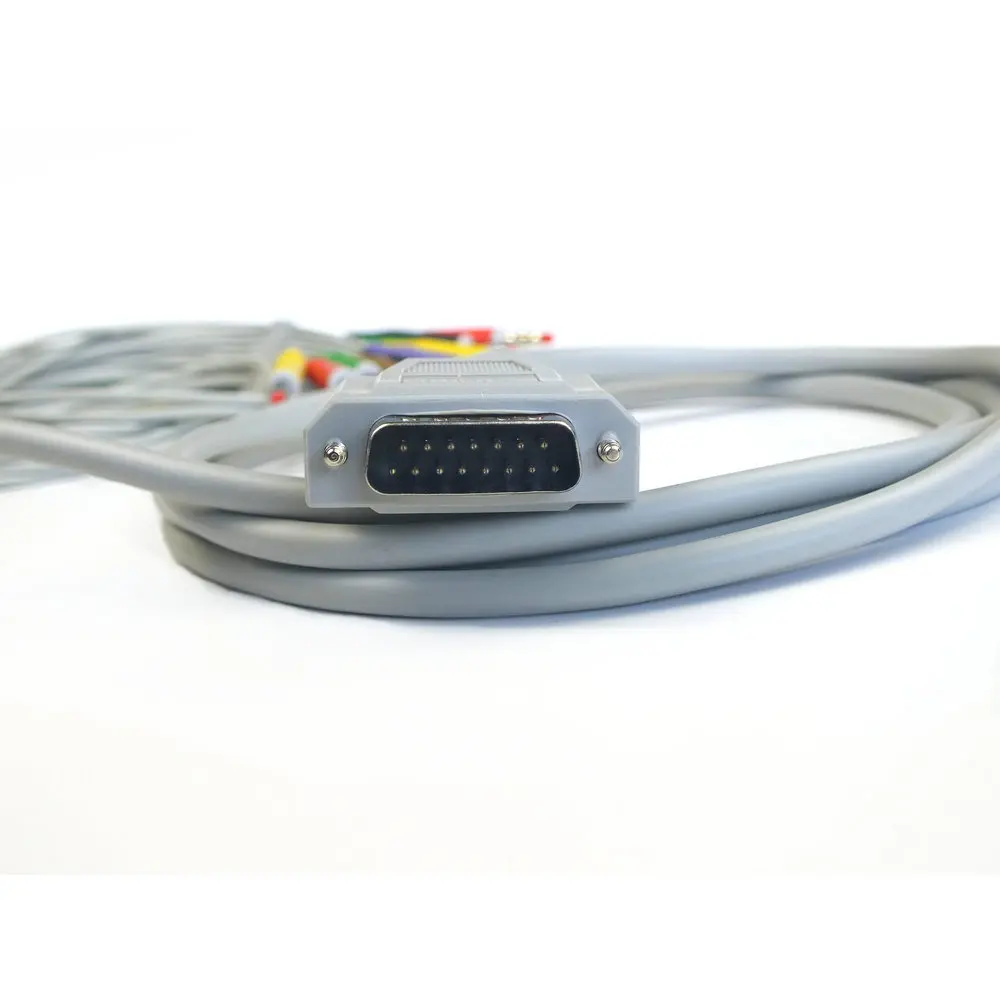 

With EDAN SE-12 Express ,SE-3, SE-601A ECG EKG Cable with 10 Leadwire DB 15 Pin Compatible