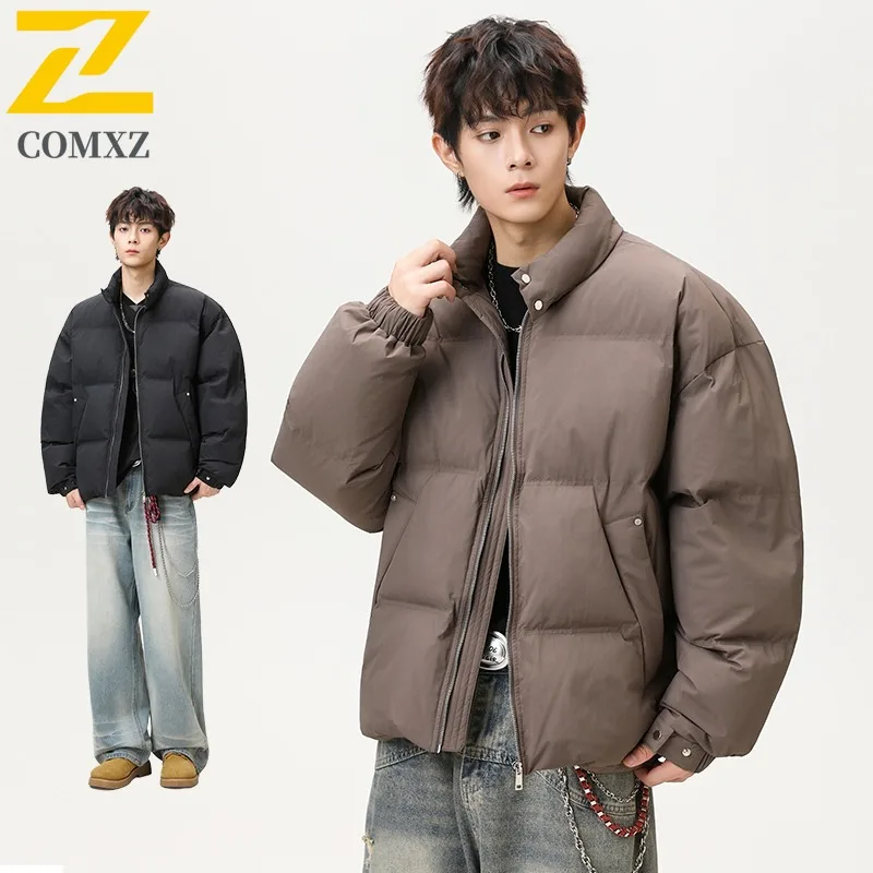 سترة COMXZ للرجال على الطراز الكوري مملوءة وياقة واقفة مريحة وسترات شتوية خفيفة الوزن ومريحة ذات لون سادة #1