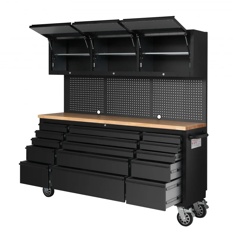 72 Inch Black Rolling Tool Box Tool Chest Combo, Garage Cabinets And Tool Chest On Wheels