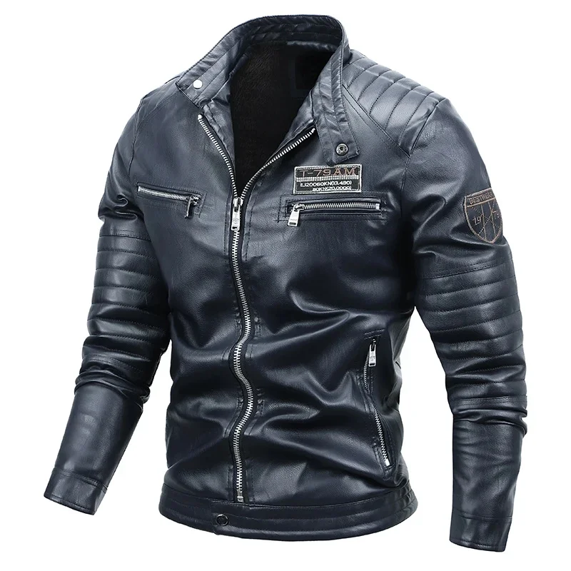 

Men's JG-8568 Youth PU Leather Jacket Plus Velvet Motorcycle Clothing Warm Fashion Casual Men