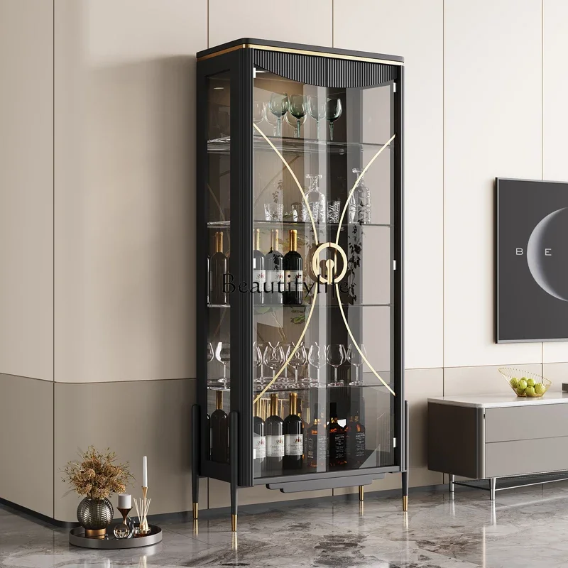 خزانة مشروبات فاخرة خفيفة حديثة وبسيطة لغرفة المعيشة خزانة عرض بباب زجاجي منزلي جو راقي #5