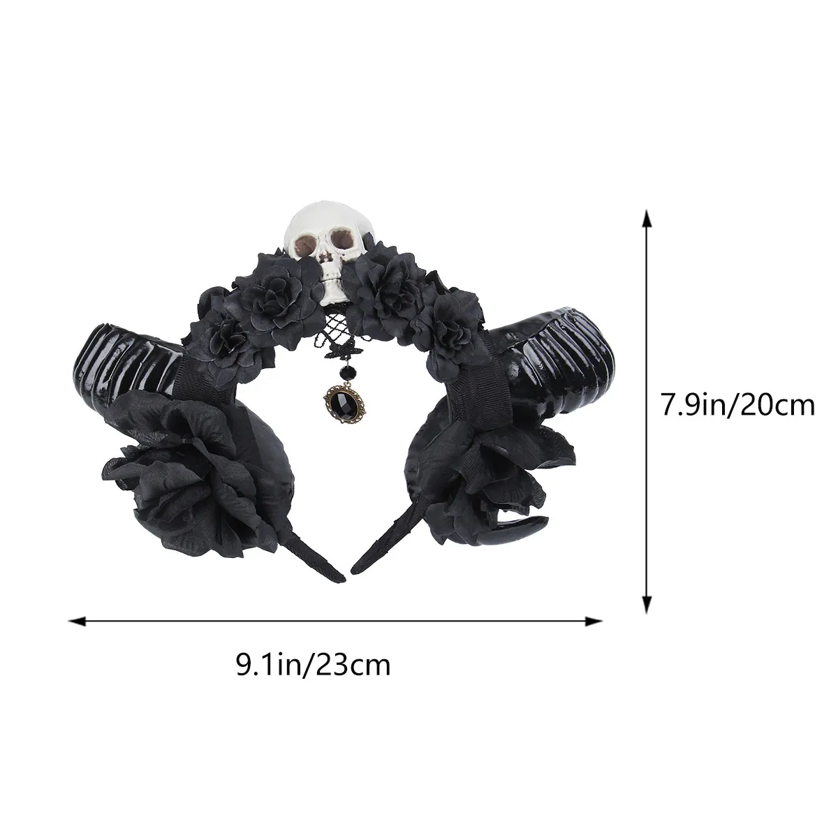 1Pcs Skull Hair Horn Pattern Headpiece Black Goth Lace Resin Pendant DIY Hairband Holiday Costume Prop Decoration