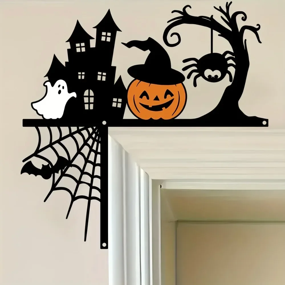 CIFBUY Colorful Halloween Door Corner Metal Art Haunted House Pumpkin Ghost Spider 2D Cutout Rustproof Decor Indoor Outdoor Sign