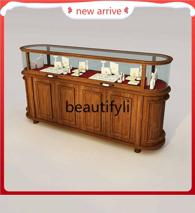 

D2520 Clothing store oval Nakajima jewelry cabinet Nakajima exhibition table retro glass side cabinet display booth customizatio