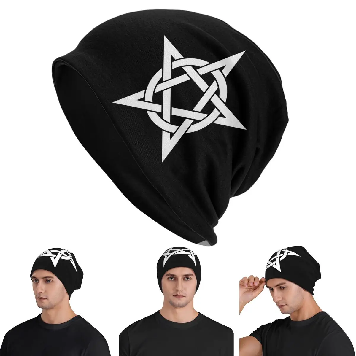 

Pentagram In Black And White Skullies Beanies Hats Warm Autumn Winter Outdoor Cap Knitted Bonnet Caps for Men Women Adult