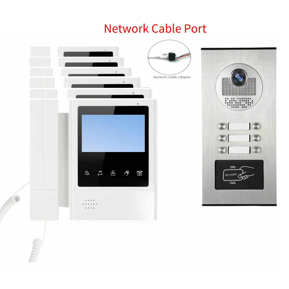 2-6 Unit Video Warna Bel Pintu Sistem Interkom Port Kabel Jaringan Monitor 4.3 Inci 1000TVL Kamera Bel Pintu Video Pintu Telepon Rumah