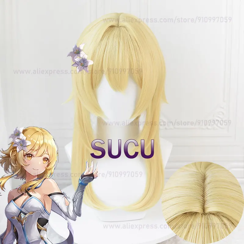 Traveller Lumine Cosplay Wig Game Genshin Impact Wigs 50cm Long Hair Heat Resistant Synthetic Hair Halloween COS Wigs