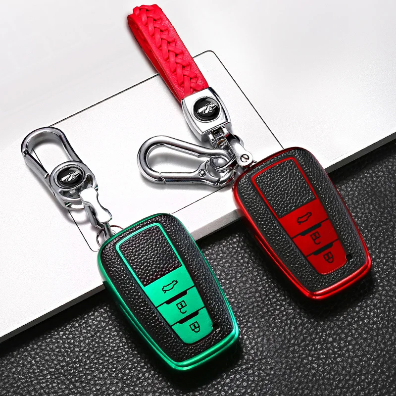 Leather Style Car Remote Key Case Cover Fob For Toyota Prius Camry Corolla CHR C-HR RAV4 Land Cruiser Prado Keychain Accessories