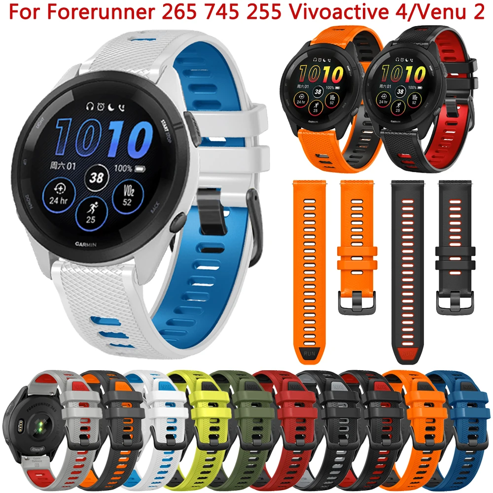 Official Strap Band Replacement For Garmin Forerunner 265 745 255 Music 22mm Silicone Bracelet For Vivoactive 4 Venu 2 Wristband