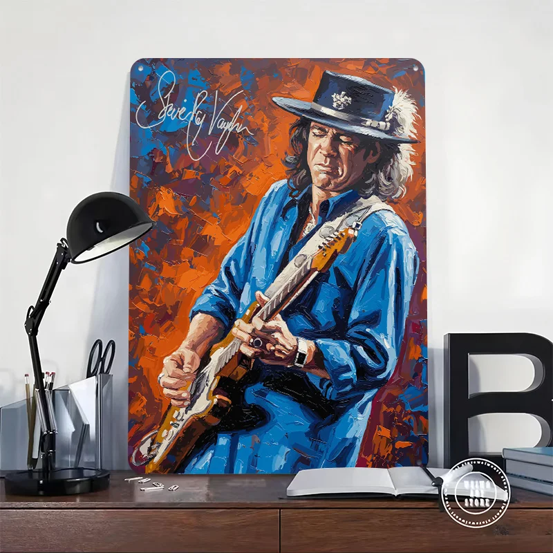 Stevie Ray Vaughan Painting 3D Texture Printed Poster Custom Vintage Metal Tin Plate Sign for Wall Art Decoration Room Wand Deko
